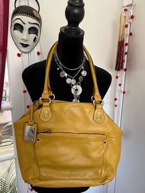 Tignanello Mustard Yellow Leather Shoulder Bag